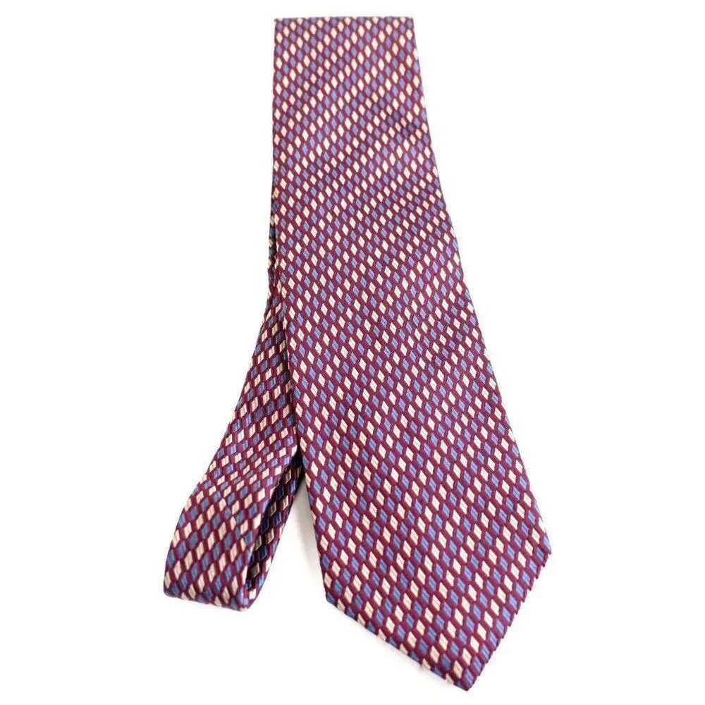 Jos A Bank‎ Corporate Collection Burgundy Red Geometric Check Woven Silk Tie